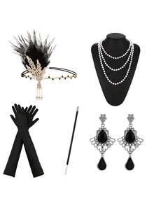 7 pièces Parure années 1920 pour femme, incluant un serre-tête, des boucles d'oreilles, des gants, un bracelet et un ensemble de 5 pièces de costume vintage élégant pour le bal de promo ou Halloween