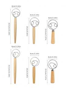 1 pieza Tamiz de harina con mango de madera, Mezclador de masa danés, Batidor de acero inoxidable