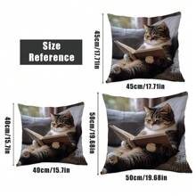 MEMNUN 1个 17.7*17.7英寸(45*45厘米)/19.69*19.69英寸(50*50厘米)/15.75*15.75英寸(40*40厘米) [单面印花] 猫咪读书故事印花涤纶枕套，家居装饰靠垫套，适用于床、沙发、汽车，适合日常使用或高端简约自用，客厅、卧室，[不含枕芯] - 彩色 - 查看 4