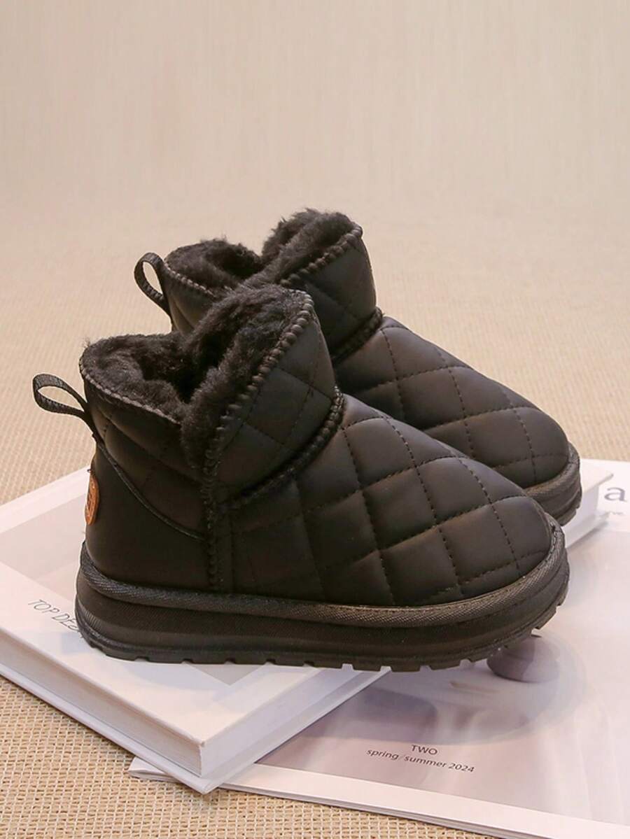 2025 Winter New Kids Snow Boots, Boys & Girls Plush Lined Warm Ankle Boots, Anti-Slip Soft Bottom Padded Short Boots - Black - View 1