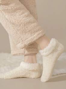 2双冬季保暖袜，秋冬加厚保暖家居袜，简约居家睡眠袜 - 彩色 - 查看 8