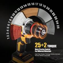 Brushless Motor With Two Speeds, Two Batteries And One Charge +23-Piece Set - Yellow - View 4