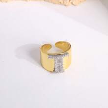 1 Pc New Arrival Two Tone Pave Initial Letter Ring Vintage Style Adjustable Open Metal Rings - Letter Type - View 27