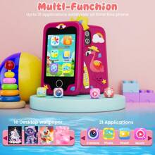 Juguetes para niñas, juguetes para niños, smartphone, dispositivos de aprendizaje con estuche de silicona con diseños de dibujos animados lindos - Compatible con música, historias, aprendizaje de palabras, cámara y talla grande de 20 aplicaciones integradas, pantalla táctil de 2.8 pulgadas, tarjeta de memoria de 8GB, ideal para niños de 3+ años, regalo perfecto para niños