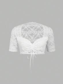 ii Blusa tradicional bávara de Oktoberfest de talla grande con cuello de corazón, mangas cortas de encaje y corte corto para mujeres, Halloween