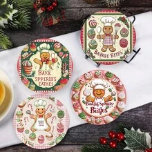1set/10sets 4pcs/Set Christmas Santa Claus, Christmas Bell, Christmas Snowflake, Christmas Reindeer, Christmas Tree, Snowman, Christmas Penguin Coasters, Polyester Rubber Coaster Set, Ideal For Holiday Parties, Bars, Offices And Homes, All Occasions, Size: 3.94 Inches X 3.94 Inches