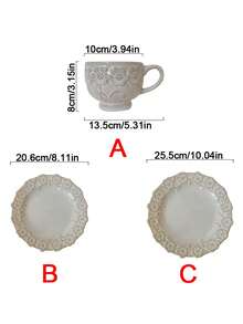 1pc French Vintage Palace Style Floral Embossed Ceramic Coffee Cup & Saucer Set - Multicolor - View 10