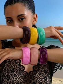 1pc Exaggerate Vintage Colorful Transparent Retrot Marble Pattern  Acryic Heavy Wide Bangle Bracelet Women Wrist Jewelry - Marble - View 2