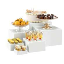 五面亚克力自助食品展示架，底部镂空，适用于早餐、自助餐、婚礼、派对 - 白色 - 查看 4