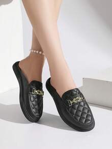 2025 New Metal Buckle Fashionable Solid Color Dress Shoes & Mules - Black - View 2