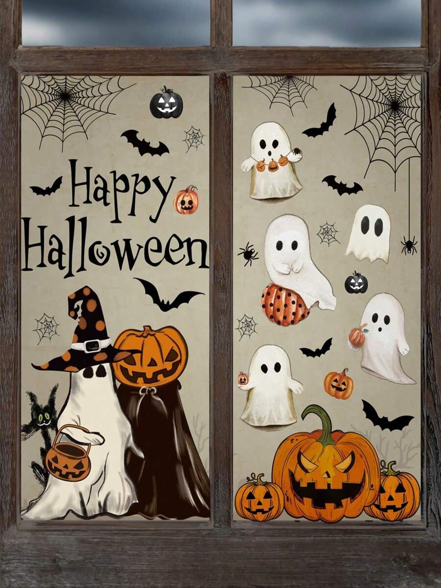 102 Stück - Halloween Fensteraufkleber Vintage Geist Böser Kürbis Fledermaus Wiederverwendbare Fensteraufkleber für Halloween Herbstparty Zubehör Heim Glasdekoration, 8 Blatt Halloween Fensterdekoration - Aufkleber, Kürbis & Geist Aufkleber für Partyraum Dekoration Heim Dekoration Wanddekoration Wandaufkleber Halloween Dekoration Herbstdekoration Halloween Dekorationen