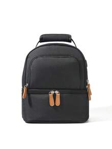 一件代发女款新款灰色时尚双层婴儿奶瓶包保温包适合日常出行双肩单肩手提换尿布包多功能保鲜储奶冰袋 - 黑色 - 查看 3