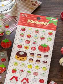 1pc/2pcs Random Korean Vintage Button Mini Strawberry Apple Epoxy Sticker Set, Cute Decorative Stickers For Scrapbooking/Planner