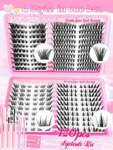 420 Peças Conjunto Misto de Cachos de Cílios - 4 Estilos em Uma Caixa, Olho de Gato, Olho de Raposa, Estilo Dramático Grosso, Reutilizável, Adequado para Festas, Palcos, Uso Diário ou Kit de Cachos de Extensão de Cílios, Cílios, Cílios Postiços, Cílios Falsos