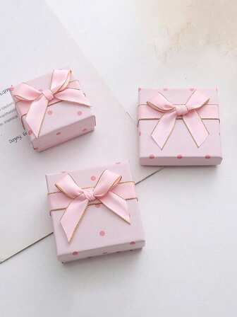 1 pieza Caja de regalo con lazo dulce y rosa, lunares para collar, aretes, pulsera, empaque, pequeña caja de favor para fiesta de cumpleaños, graduación, regreso a la escuela, boda, baby shower, San Valentín, Día de la Madre, Navidad, Halloween, Acción de Gracias, elegante y reutilizable para exhibición minorista y suministros a granel para fiestas