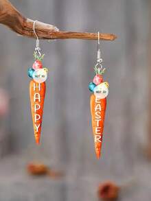 Needle Original Design Easter Carrot Egg 2D Acrylic Earrings Cartoon Cute A Creative Gift - Màu vàng - Xem 7