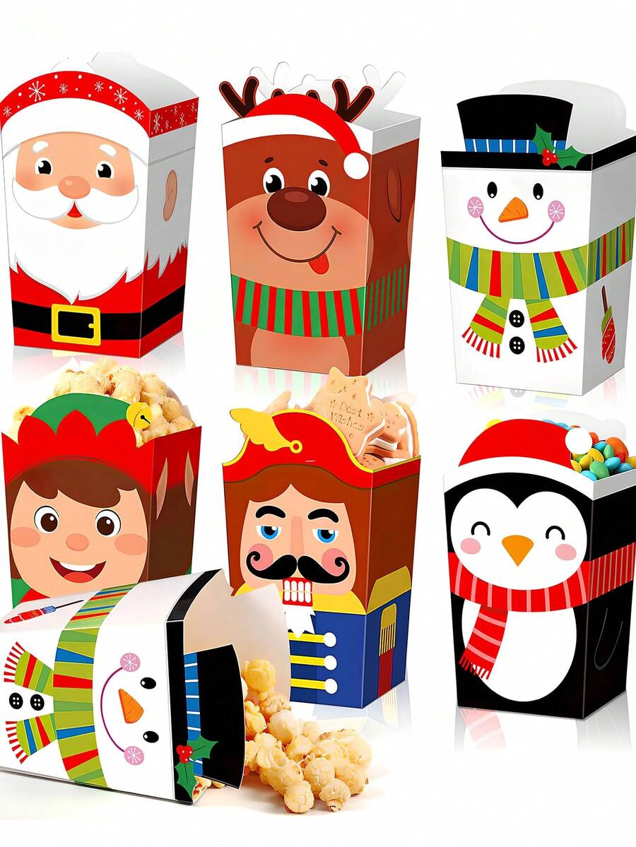 12 pezzi/1 pezzo Scatole per popcorn natalizi - 6 disegni, maglione brutto, pupazzo di neve, Babbo Natale, scatole di carta per regali di Natale a forma di elfo per popcorn, biscotti e dolcetti, forniture per regali di Natale, decorazioni natalizie, pigiami natalizi, regali di Natale, decorazioni natalizie