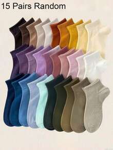 15 زوج (مجموعة عشوائية) جوارب كاحل ملونة للنساء، جوارب قصيرة مريحة ومتعددة الاستخدامات للرياضة والاستخدام اليومي