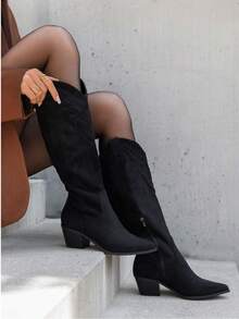 Bottes Western Noires Femme en Simili Cuir et Daim – Look Cowboy Authentique - Negro 7678A-1 - Ver 1