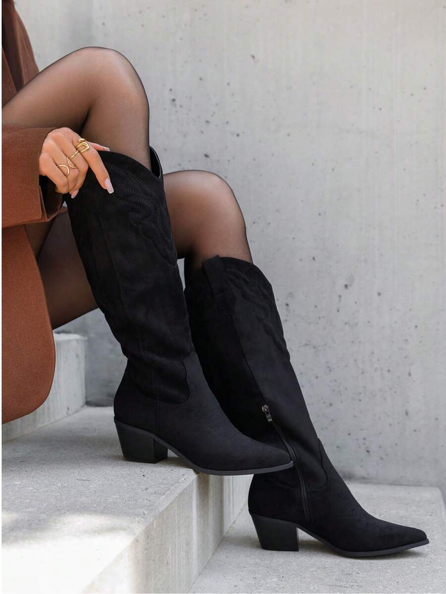 Bottes Western Noires Femme en Simili Cuir et Daim – Look Cowboy Authentique - Negro 7678A-1 - Ver 1
