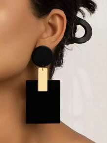 1 Pair Geometric Circle, Square, Triangle Metal Dangle Earrings, Classic European & American Fashion Jewelry