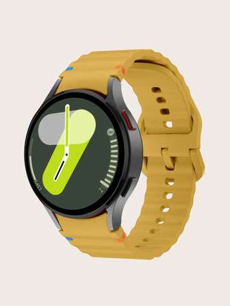 1pc Yellow Silicone Contrast Color Stitching Wave Pattern Smart Watch Strap Compatible With Samsung Galaxy Watch 4/5/6/7 40mm/42mm/43mm/44mm/45mm/46mm/47mm/5 Pro