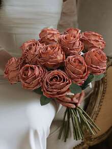 1/3/4/6/7pcs Artificial Fire Roses, Artificial Flowers, Wedding Season Decorations, Table Decorations, Centrepieces, Mother's Day Decorations, Plastic Flowers, Candlelight Dinner Decorations, Harvest Festival, Thanksgiving Day, Christmas School - Coffee Brown - View 13