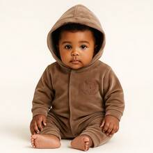 Super Soft And Comfortable Baby Plush Hooded Winter Romper - 鏽棕色 - 查看 1