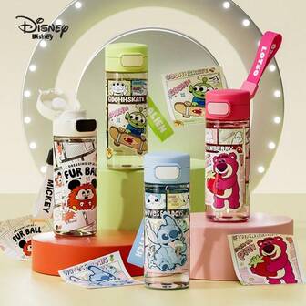  Disney Plastic Cup - Large Capacity Tritan Sports Water Bottle Outdoor Fitness On-The-Go Cup Student Flip-Top Lid Direct-Drink Cup 530ml