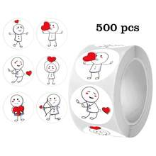 500pcs/Roll Stick Figure Stickers, Cartoon Cute Creative Labels, Round Stickers For Scrapbooking, Mother's Day Stickers, Gift Wrapping Heart Stickers - Multicolor - View 3