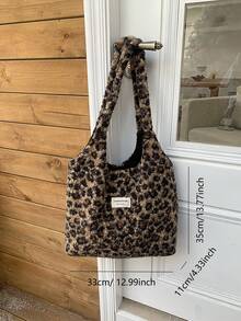 FRIFUL Bolso de mano de peluche de estampado de leopardo para mujer, nueva llegada del otoño 2025, estilo para ir al trabajo y al campus, bolso de hombro de gran capacidad, bolso de piel sin colgante - Marrón - Ver 9