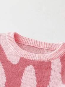 时尚图案圆领长袖休闲套头衫印花落肩字母组合学院风街头风春假针织毛衣 - 彩色 - 查看 3