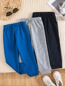 3pcs/Set Young Boy Letter Print Casual Pants, Autumn/Winter Sports Trousers