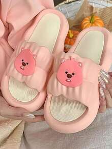 نعال/صنادل ناعمة القاع للنساء، صيفية، مضادة للانزلاق للاستخدام الداخلي/الخارجي، بتصميم كرتوني جميل