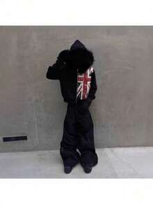 2025 New  Street Y2k Autumn And Winter Hooded Cardigan Sweatshirt Black Fur Hat Loose Hoodie Men's And Women's Same Style - màu đen - Xem 3