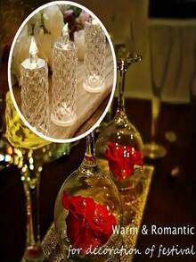 1pc Battery Powered LED Rose Pattern Candle Light - Suitable For Birthday, Wedding And Party Decoration, Glowing Candle Light