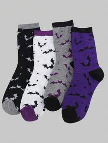 4/6/8 đôi tất họa tiết dơi dành cho cả nam và nữ, thời trang & phong cách, vải thoáng khí thoải mái, tất dài đến bắp chân thông thường cho mùa thu/đông - Nhiều màu - Xem 5