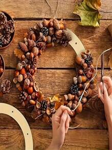 5/10-Pack Classic Style Wooden Craft Wreath Frames 11.81 Inch, DIY Christmas Wedding Decorations, Round Wood Hanging Ornament For Thanksgiving, Halloween, New Year, No Power Needed