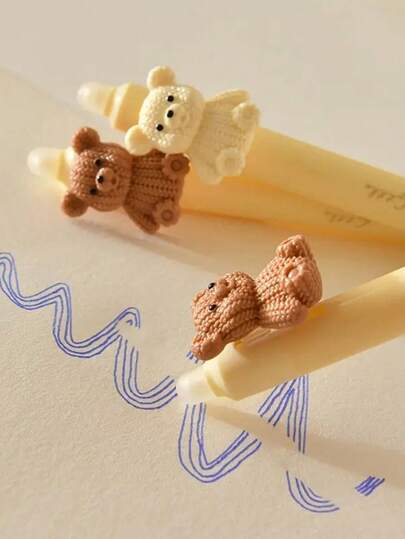 1/2 支可爱熊可伸缩可擦凝胶笔，软握，蓝色墨水，书写流畅，适合生日派对礼物、返校用品、学生文具套装、亲子手工活动奖品、办公用品