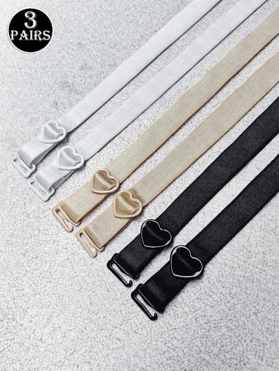 1-3pairs/Set Of Cute And Playful Heart-Shaped Buckle Underwear Shoulder Straps, Elastic Cloth Shoulder Straps, Replaceable Bra Shoulder Straps, Adjustable Anti Slip Shoulder Straps, Bra Cloth Straps