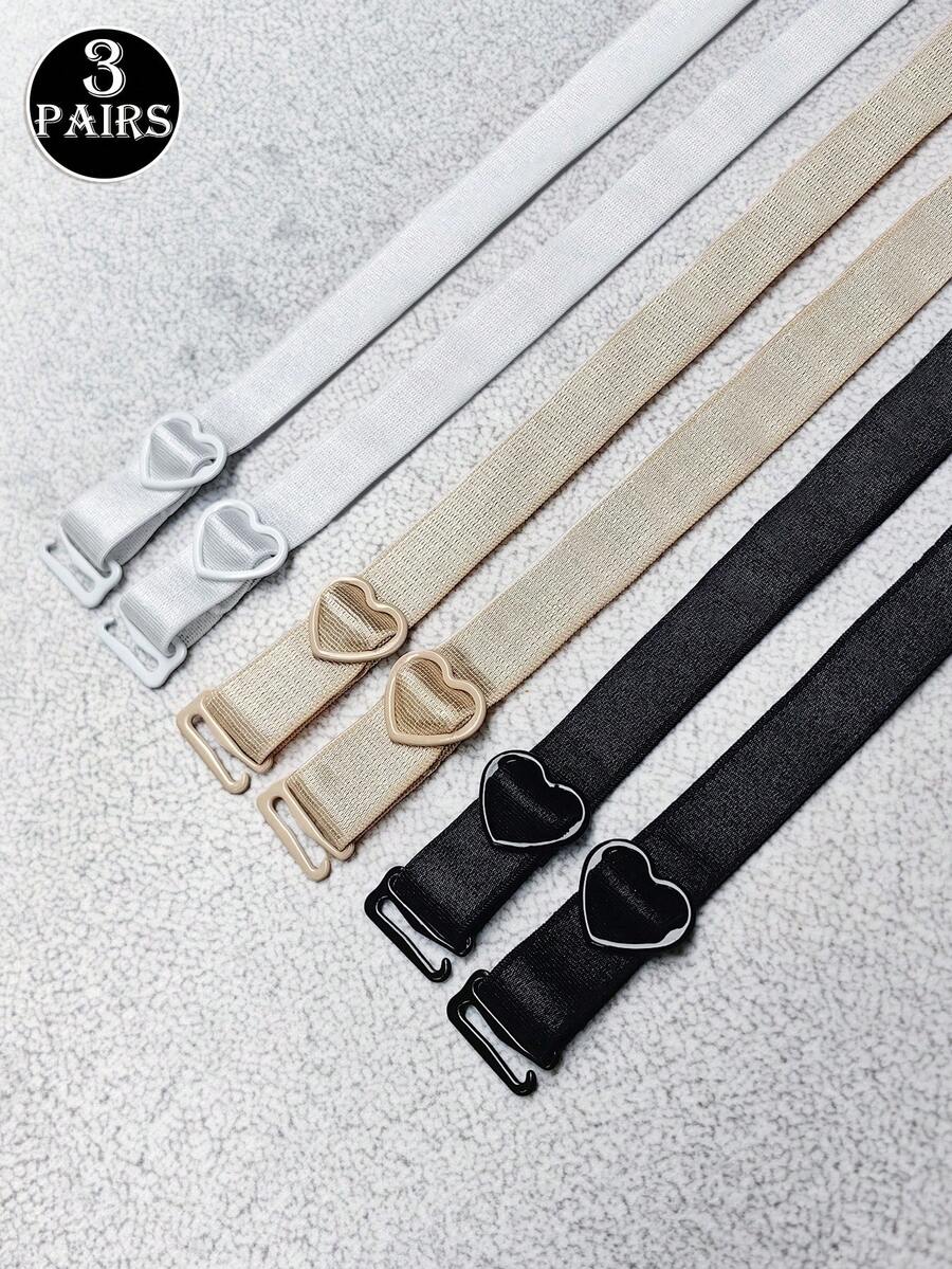 1-3对/套可爱俏皮心形扣内衣肩带弹力布肩带可更换文胸肩带可调节防滑肩带文胸布肩带 - 彩色 - 查看 1