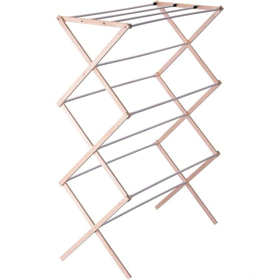 Household Essentials Clothes Drying Rack, Stabile Wood Frame With Slanted Feet, Smooth Vinyl Wrapped Rods, 23.8 Feet Of Hanging Space, Ready To Assemble, Flat Top, Natural - Natural/White Birch - View 1