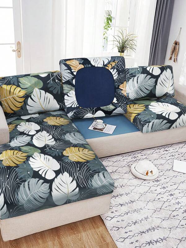 1pc Tropical Rainforest Print Elastic Stretch Soft Milk Silk Sofa Cushion Cover, Suitable For All Seasons