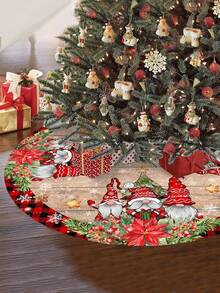 1 件/270 件圆形圣诞树裙，圣诞老人和精灵图案，红黑格子饰边，适用于圣诞树底部地板装饰、家庭、餐厅、厨房、客厅、圣诞装饰、节日气氛、家庭圣诞装扮，包括圣诞主题、温馨场景、节日饰品