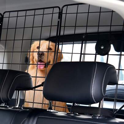 Dog Car Barrier, 38.5"-61.6" Adjustable Car Divider For Trunk Cargo Area, Universal-Fit Back Seat Heavy-Duty Wire Mesh Dogs Separator Guard Net, Vehicle Pet Barrier For Sedans, Trucks And SUVs