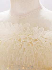 Baby Girls Sequin Tulle Cute Flower Girl Wedding Train Dress, Suitable For Party, Birthday, Outing, Does Not Include Headband