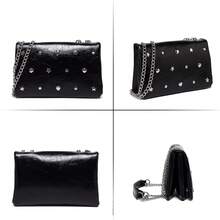 Túi đeo vai nữ thanh lịch 14 đinh tán với nhiều chi tiết phong cách Châu Âu, chất liệu PU màu đen, dây đeo chéo hai lớp, túi vuông nhỏ thời trang, phù hợp cho sử dụng hàng ngày, hẹn hò, mua sắm, tiệc tối và nhiều dịp khác nhau. Cũng là một lựa chọn quà tặng tuyệt vời cho các ngày lễ. - màu đen - Xem 3
