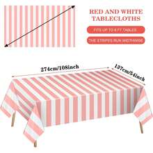 1 包粉色白色条纹桌布，54 x 108 英寸防水一次性塑料桌布，长方形桌布，适合生日圣诞狂欢节马戏团主题派对 - 粉紅白條紋 - 查看 6