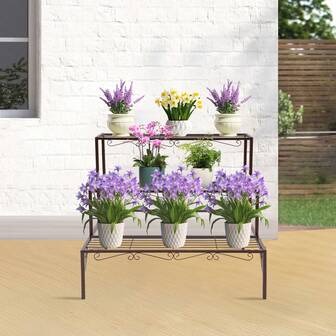 Portavasi in ferro a 3 livelli, grande portavasi per fiori, portaoggetti, portavasi indipendente