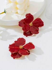 2 件复古法国山茶花花卉 3D 釉面耳环，夸张奢华设计，优雅气质，适合女性日常佩戴